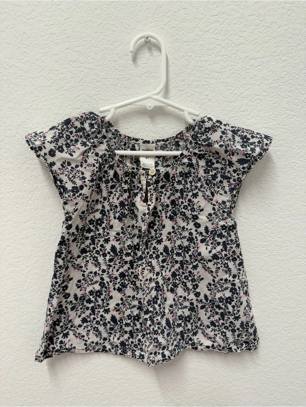 OshKosh B'gosh Cream Floral Button-Front Top with Navy & Pink Accents